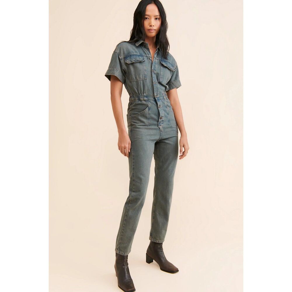 Free People Marci Coveralls Overalls Sz XS April Showers Wash Boho Carpenter